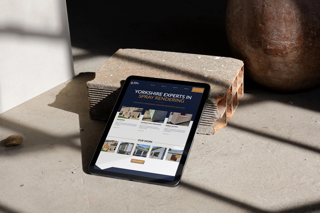 Premium brand identity and website mockup for Spray Render Services by 628 Studio.