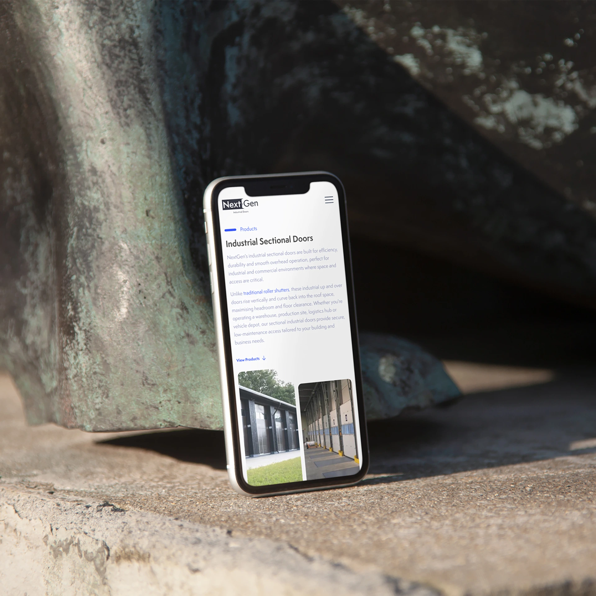 Custom responsive website design mockup for NextGen Industrial Doors by 628 Studio, Huddersfield and Leicester.