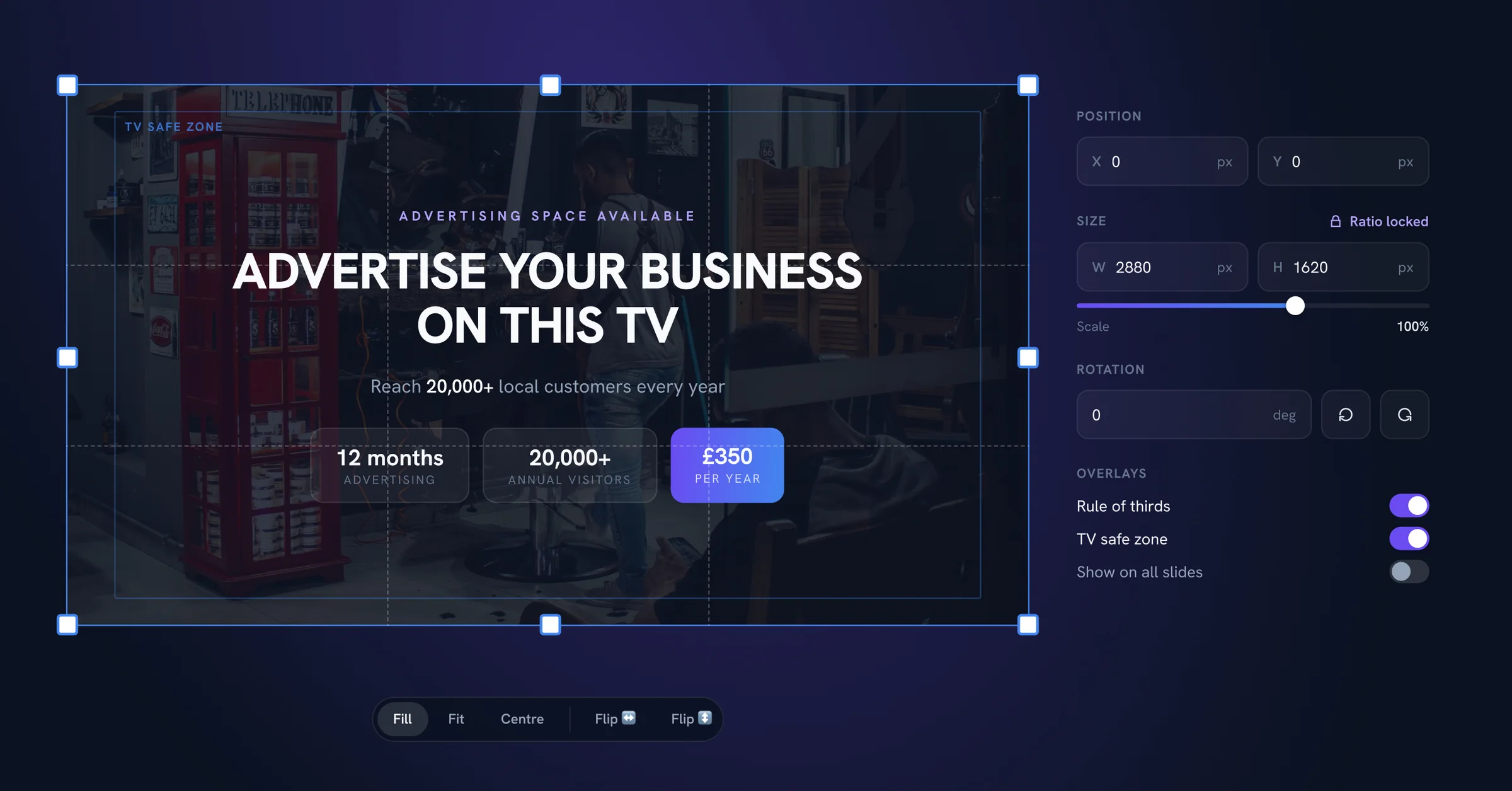 Selling advertising space on a ViewLoop screen