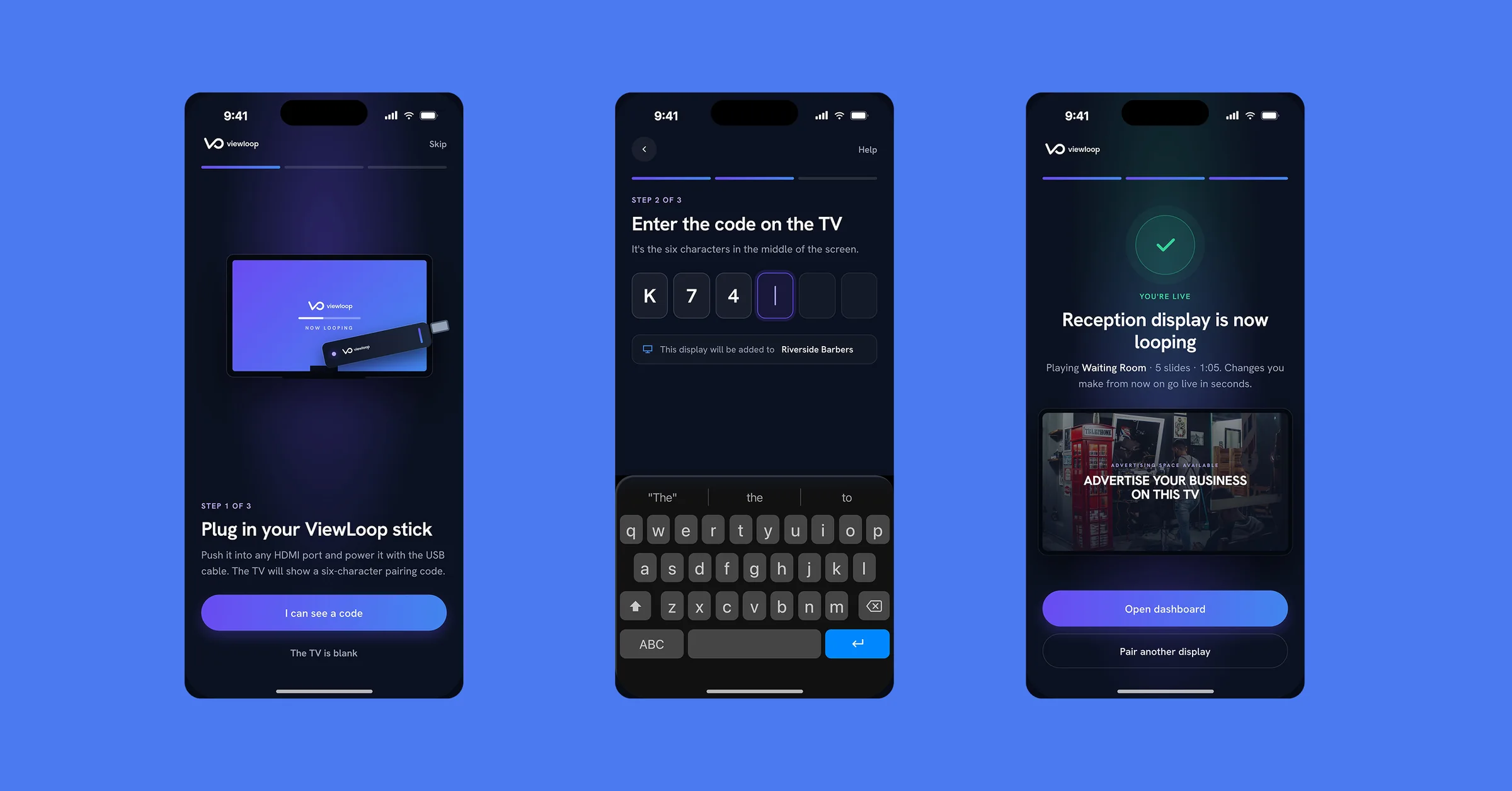 Setting up a ViewLoop screen from the mobile app