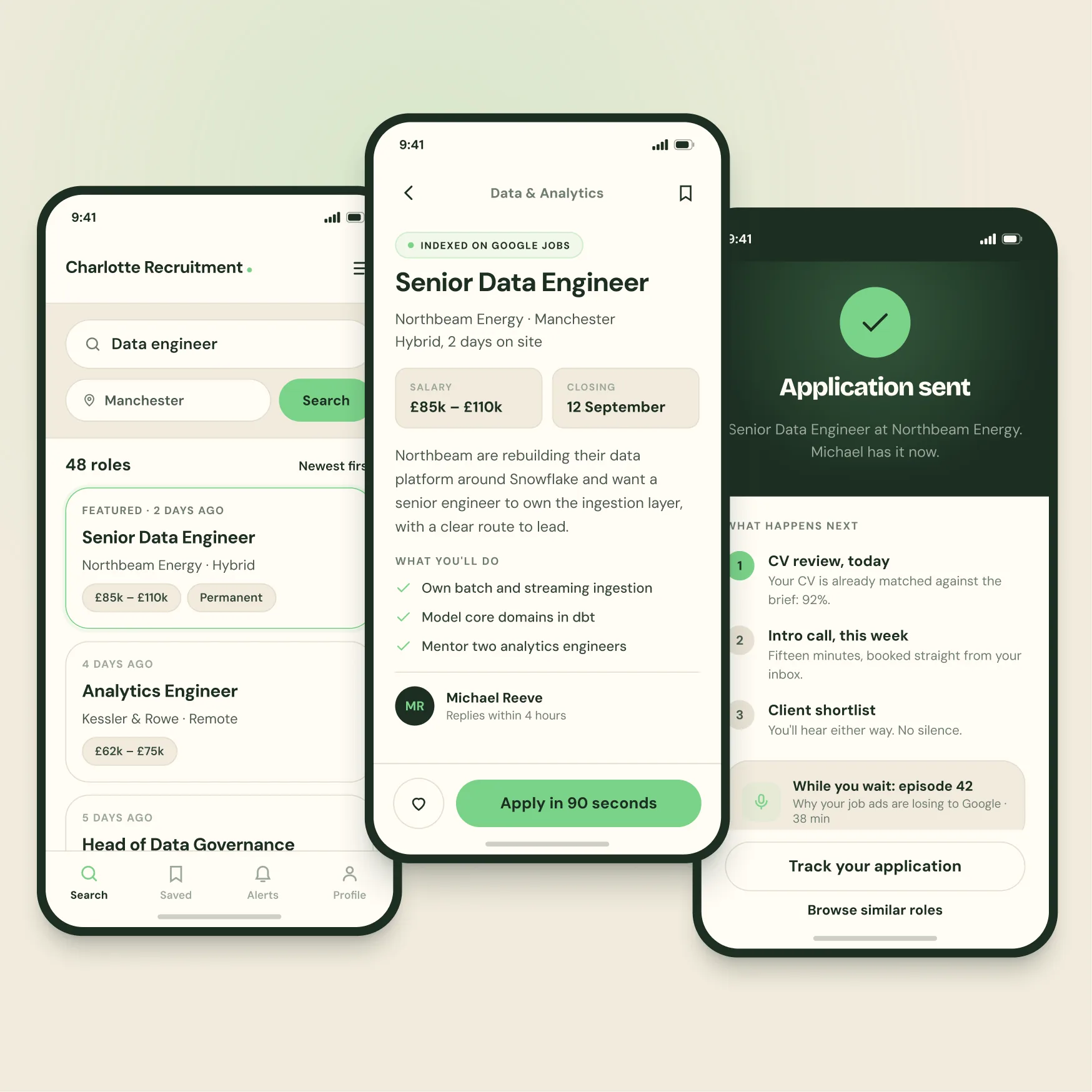 Searching and applying for a role on the Recruity mobile app