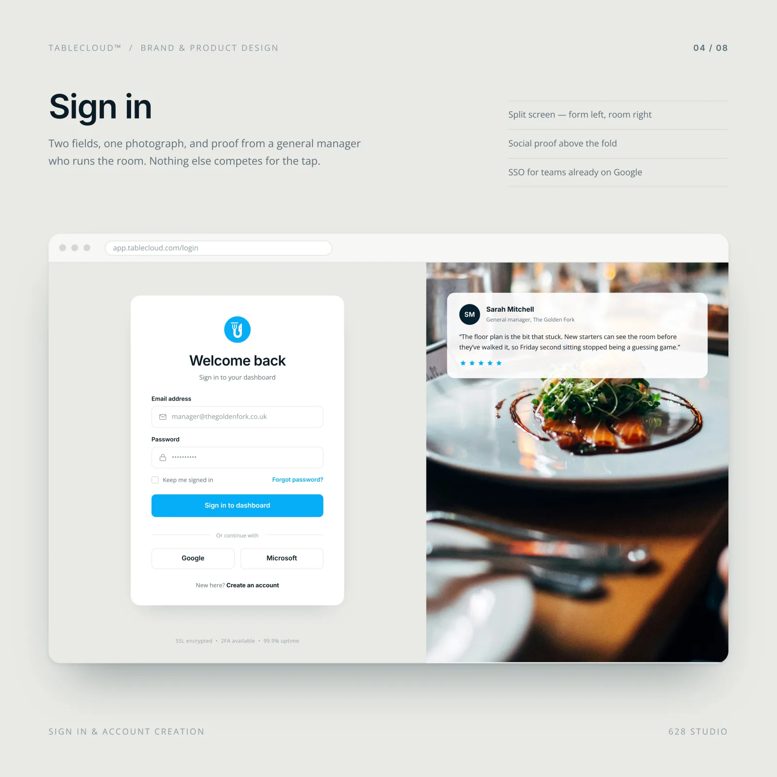TableCloud sign-in screen