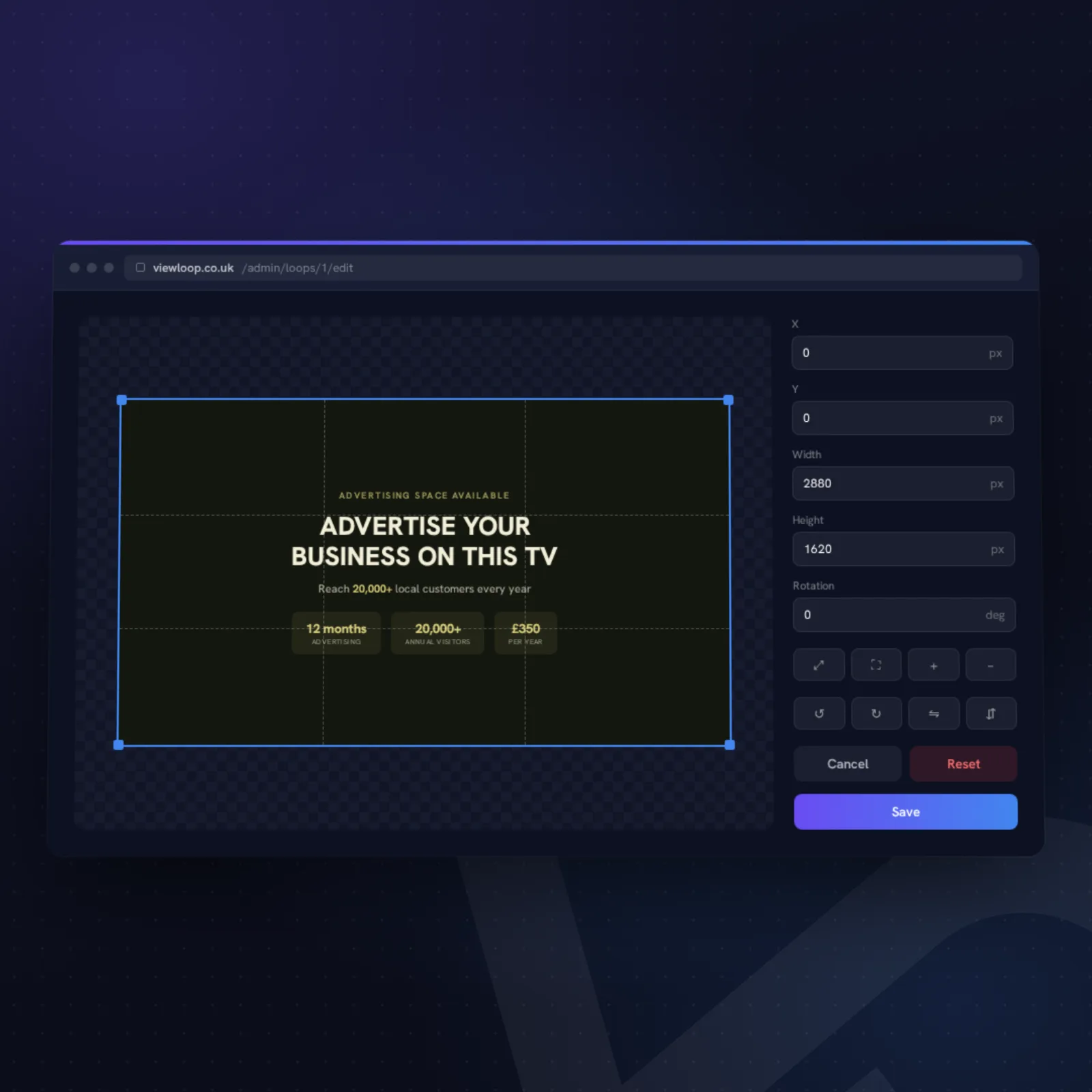 Editing an image in the ViewLoop dashboard