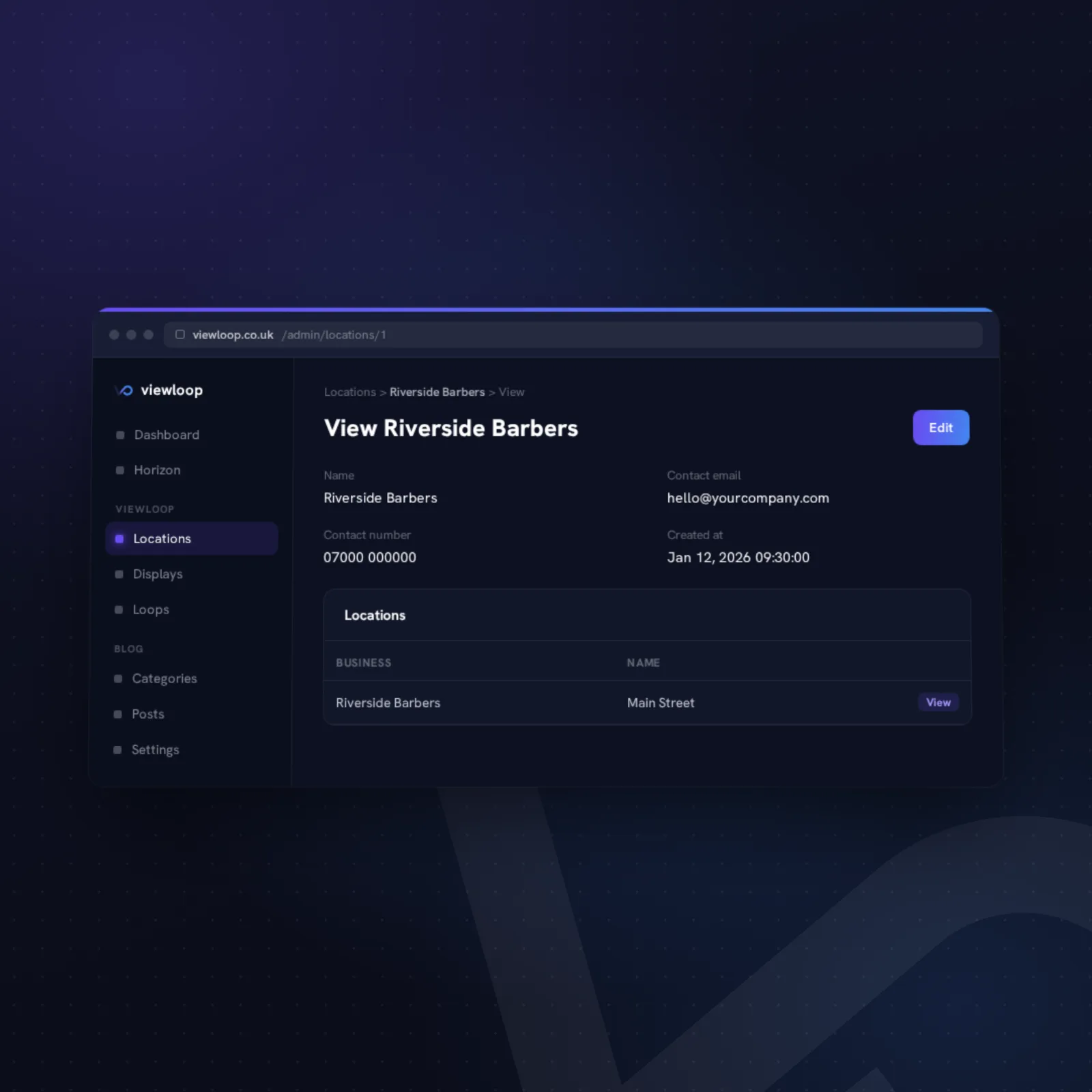 Managing a location in the ViewLoop dashboard