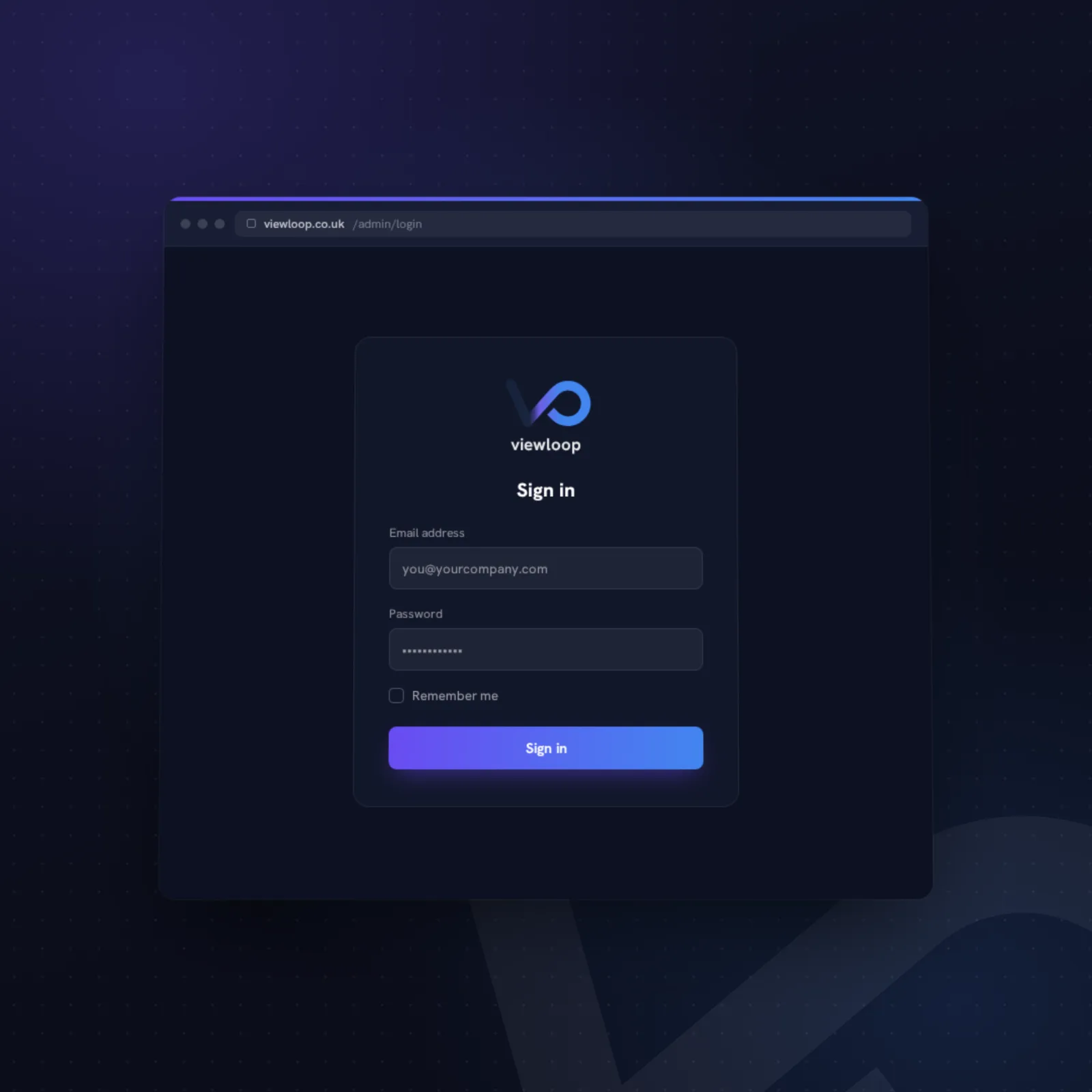ViewLoop dashboard sign-in screen