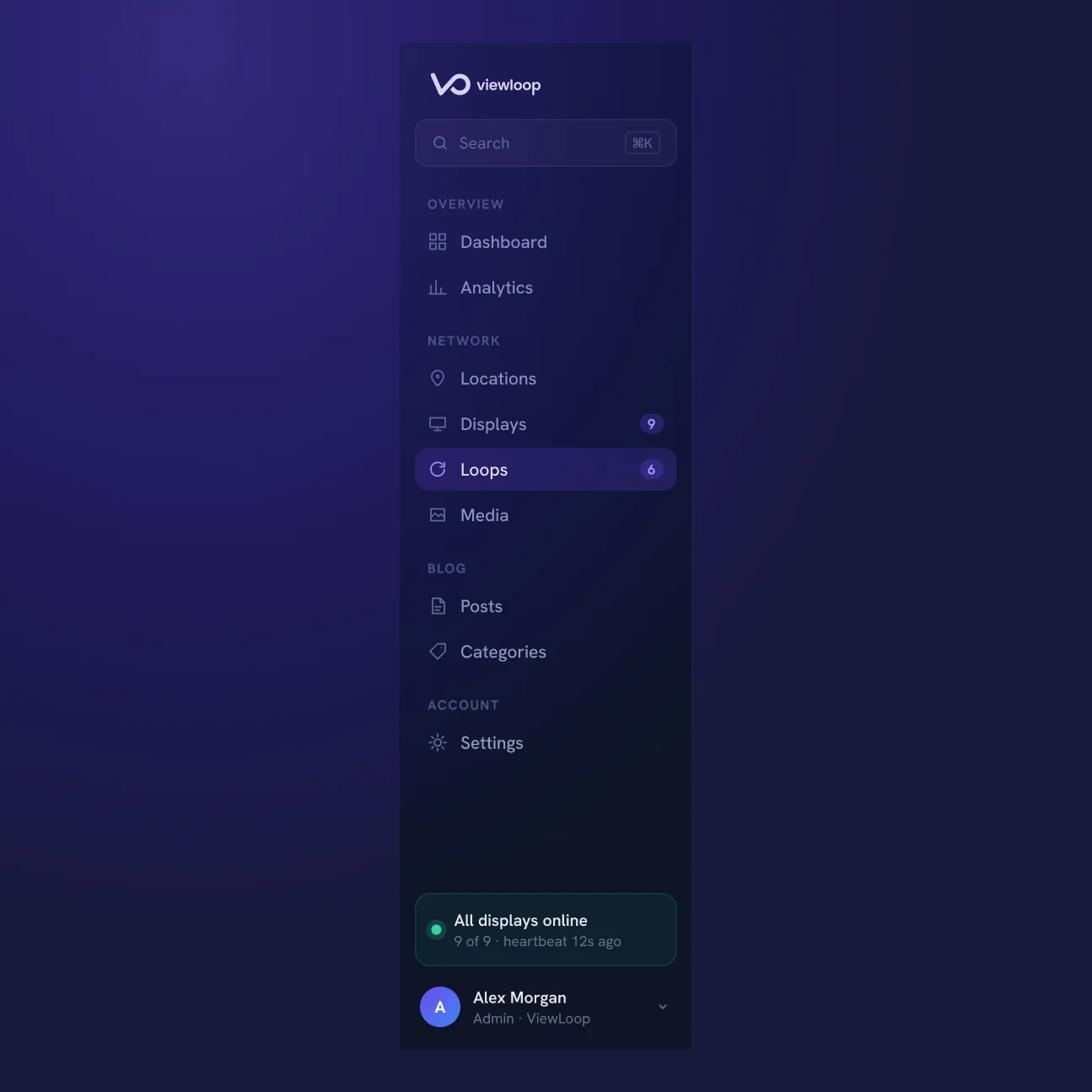 The ViewLoop dashboard navigation