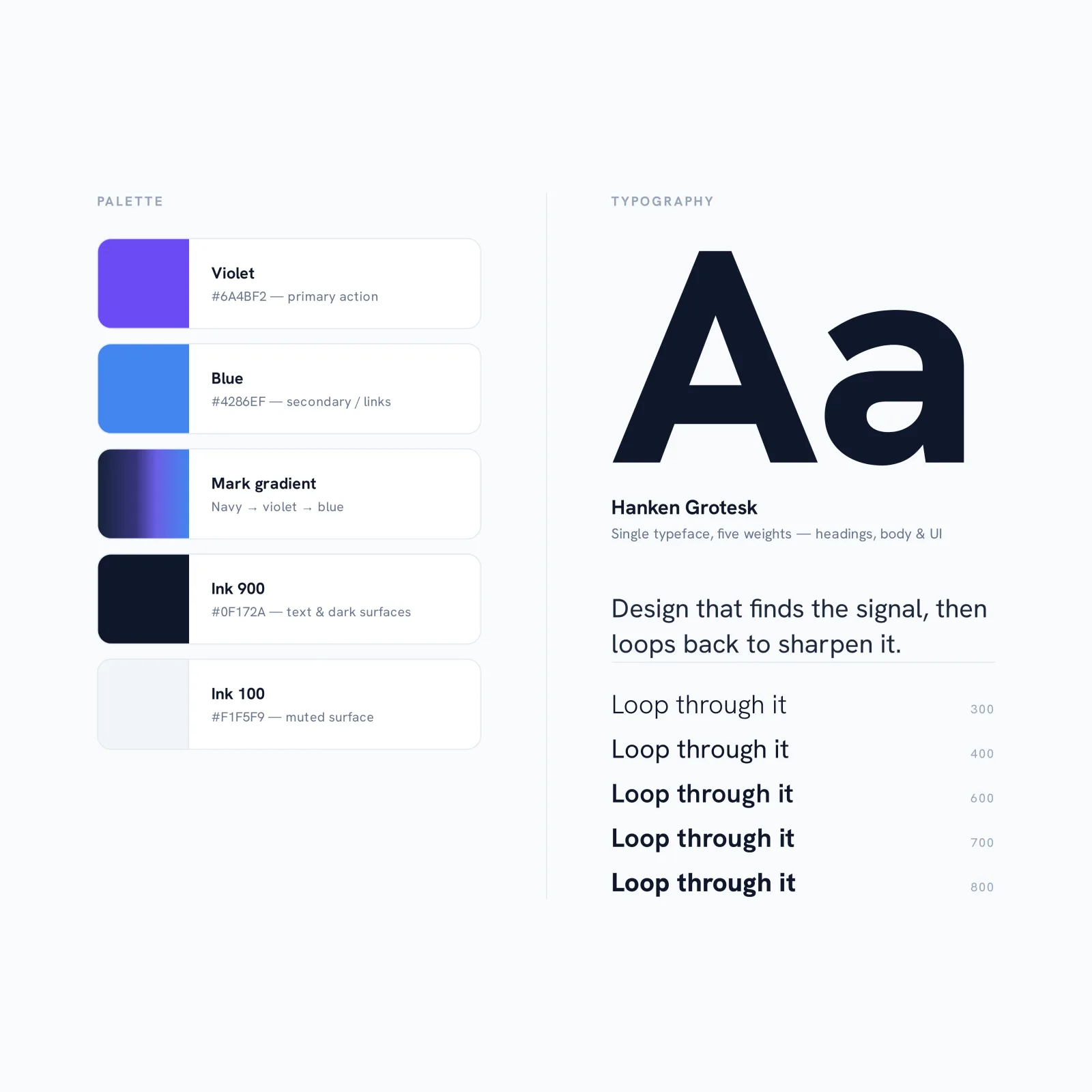 ViewLoop colour palette and typography