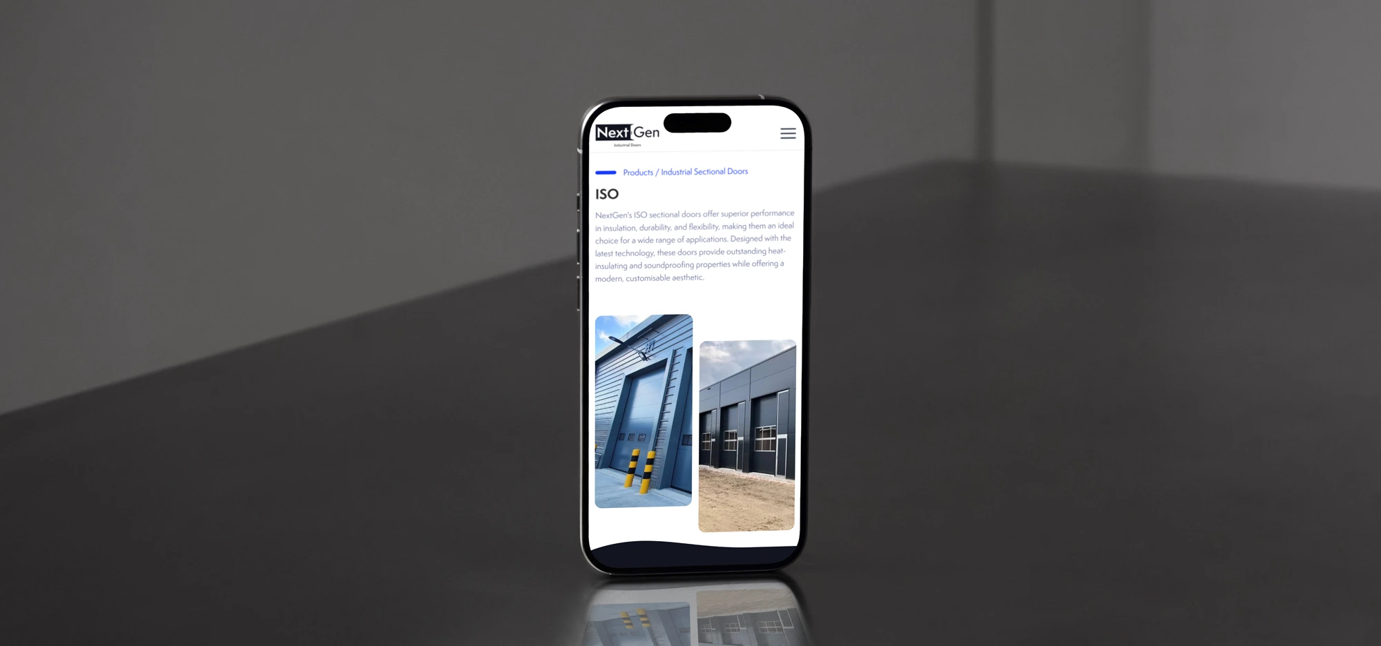 NextGen Industrial Doors project mockup by 628 Studio, Huddersfield and Leicester web design agency.