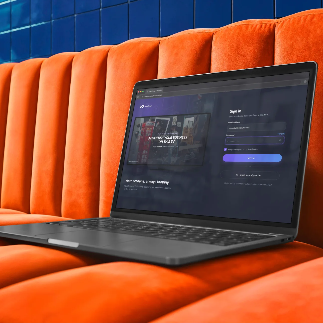 Signing in to ViewLoop on a laptop