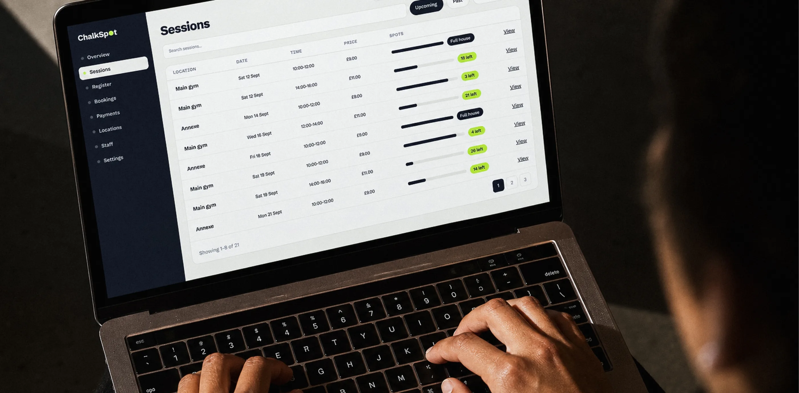 The ChalkSpot sessions admin